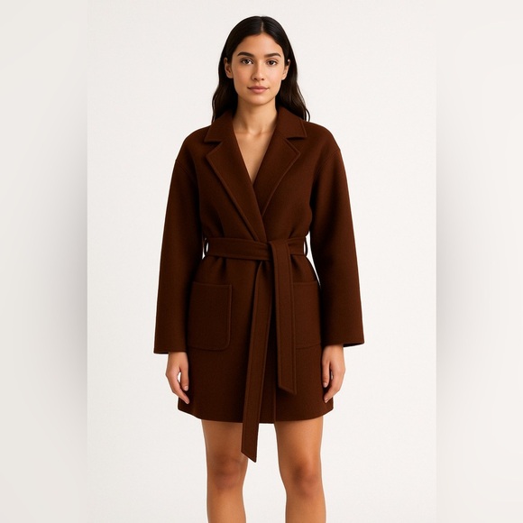 *SOLD* My Little Mushroom Biu | Chocolate Brown Wool Wrap Coat | Size M - Picture 1 of 8